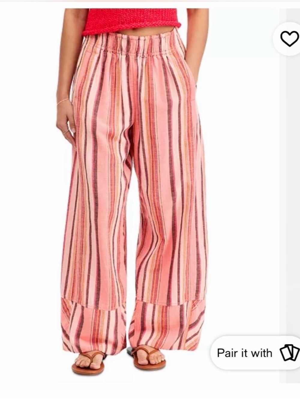Free People Pink Striped Wide-Leg Relaxed Pants